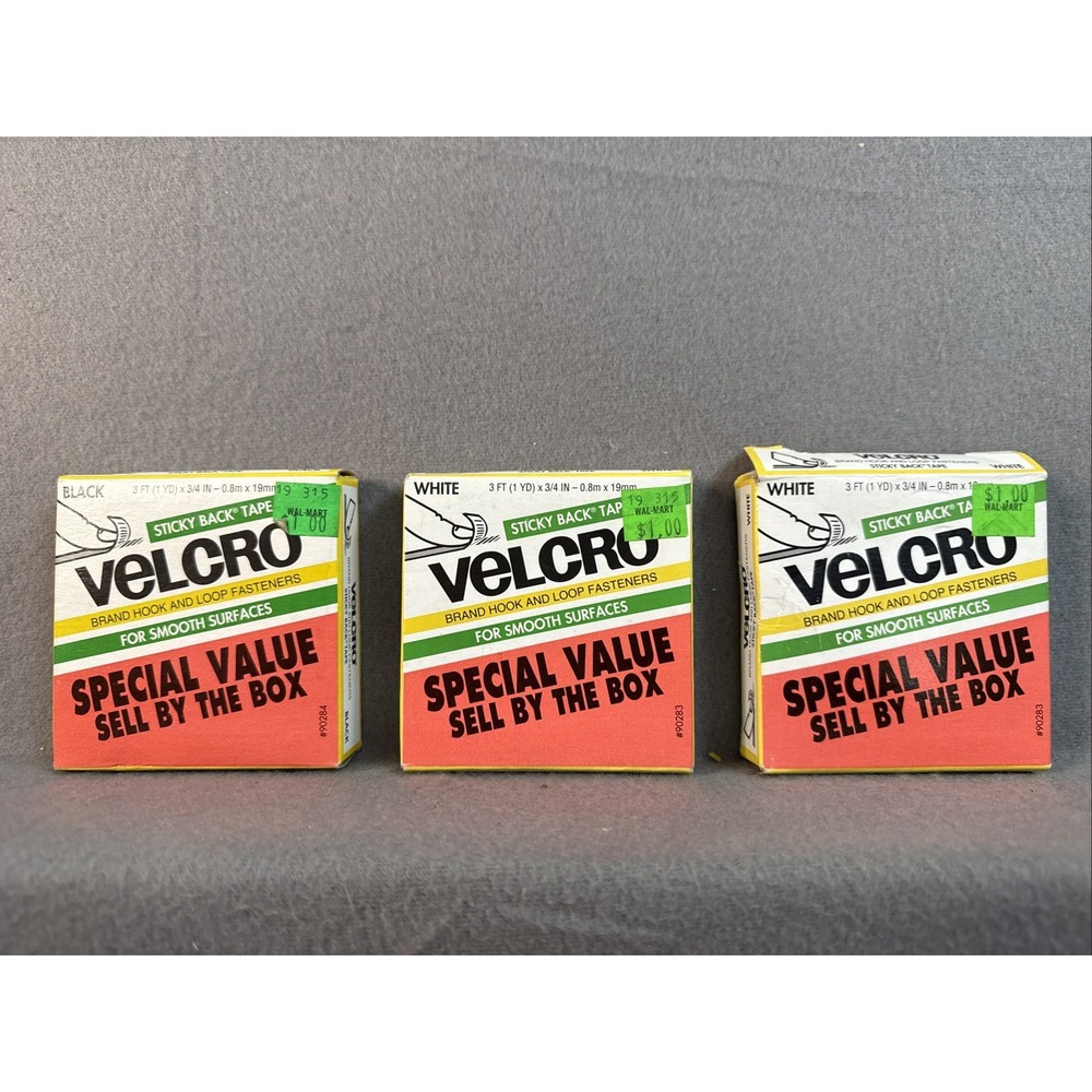 Lot Of 3 White Sticky Back Fabric Tape 3 Ft x 3/4 In Peel And Stick Velcro Brand
